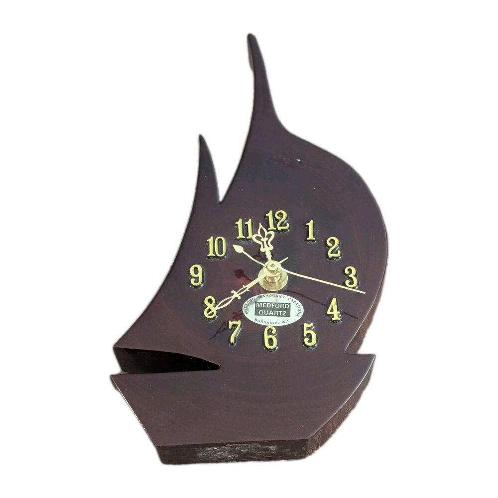 Vintage‎ Mcm Medford Quartz Barbados Mahogany Sailboat Clock